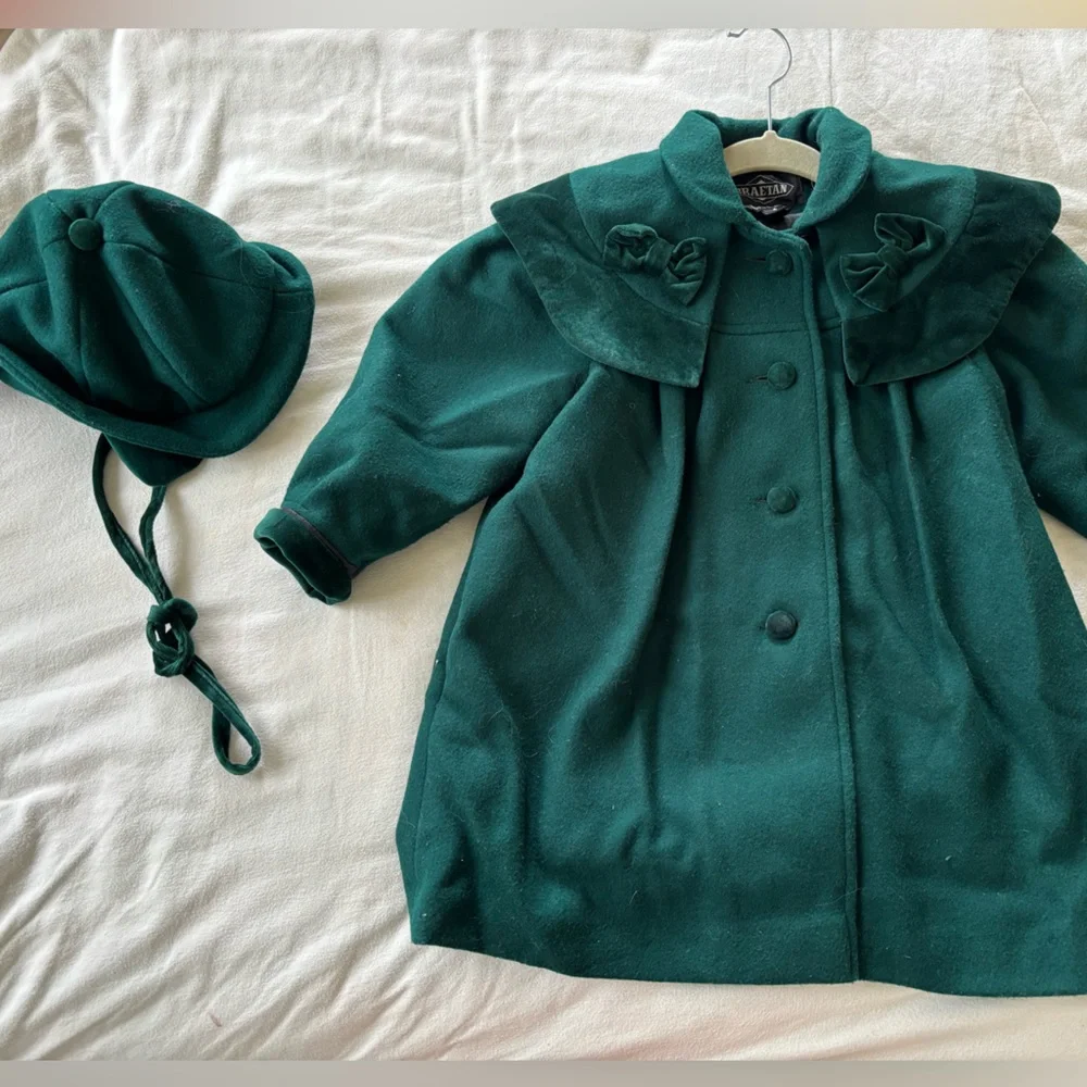 Vintage Braetan emerald green coat and hat set 4T - Picture 2 of 9